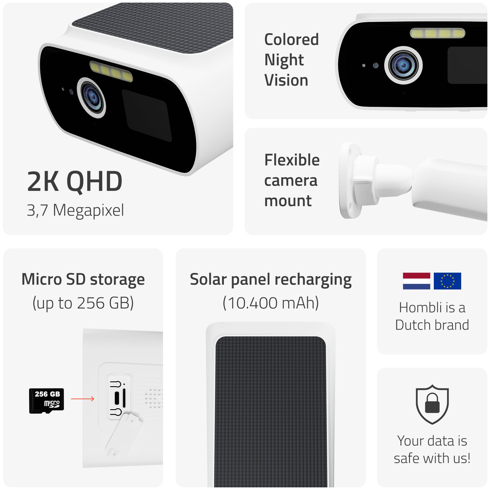 Hombli Smart Solar Cam 2K Svart - Helt Ny